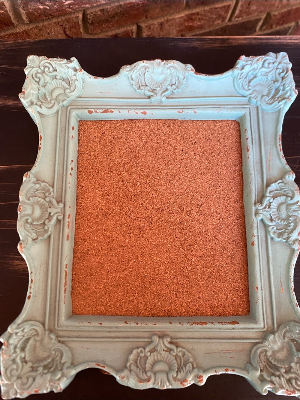 Vintage-Style Turquoise Decorative Cork Frame. Distressed look/farmhouse style
